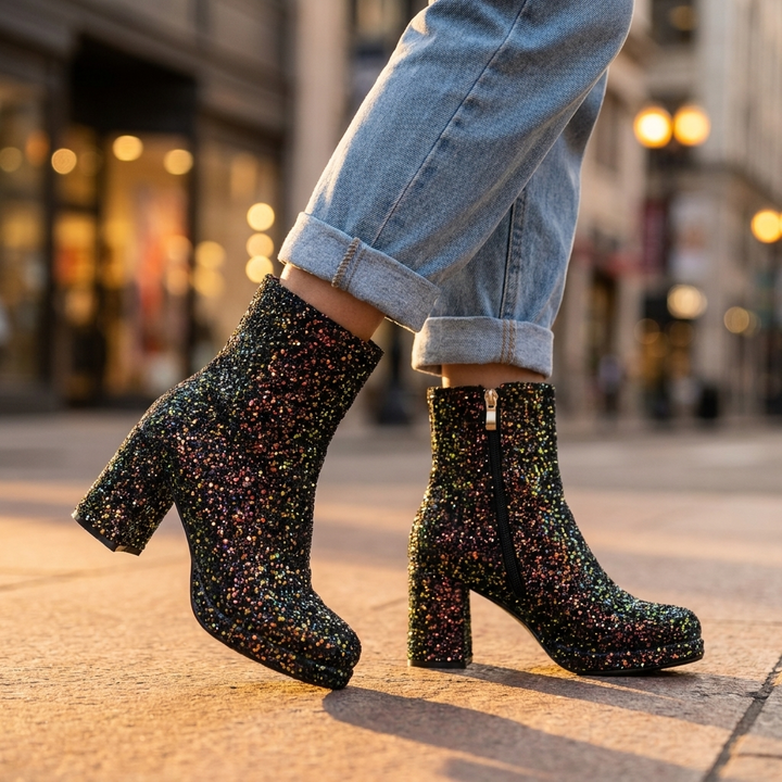 Madona Sequin Heel Boots