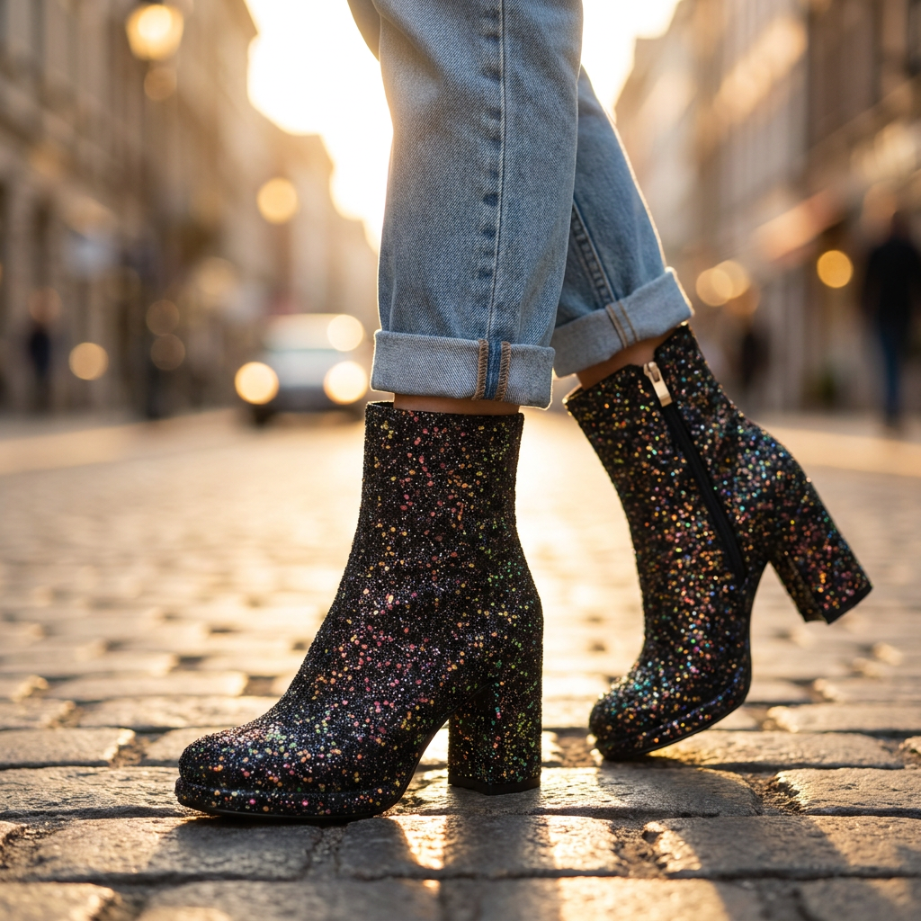 Madona Sequin Heel Boots