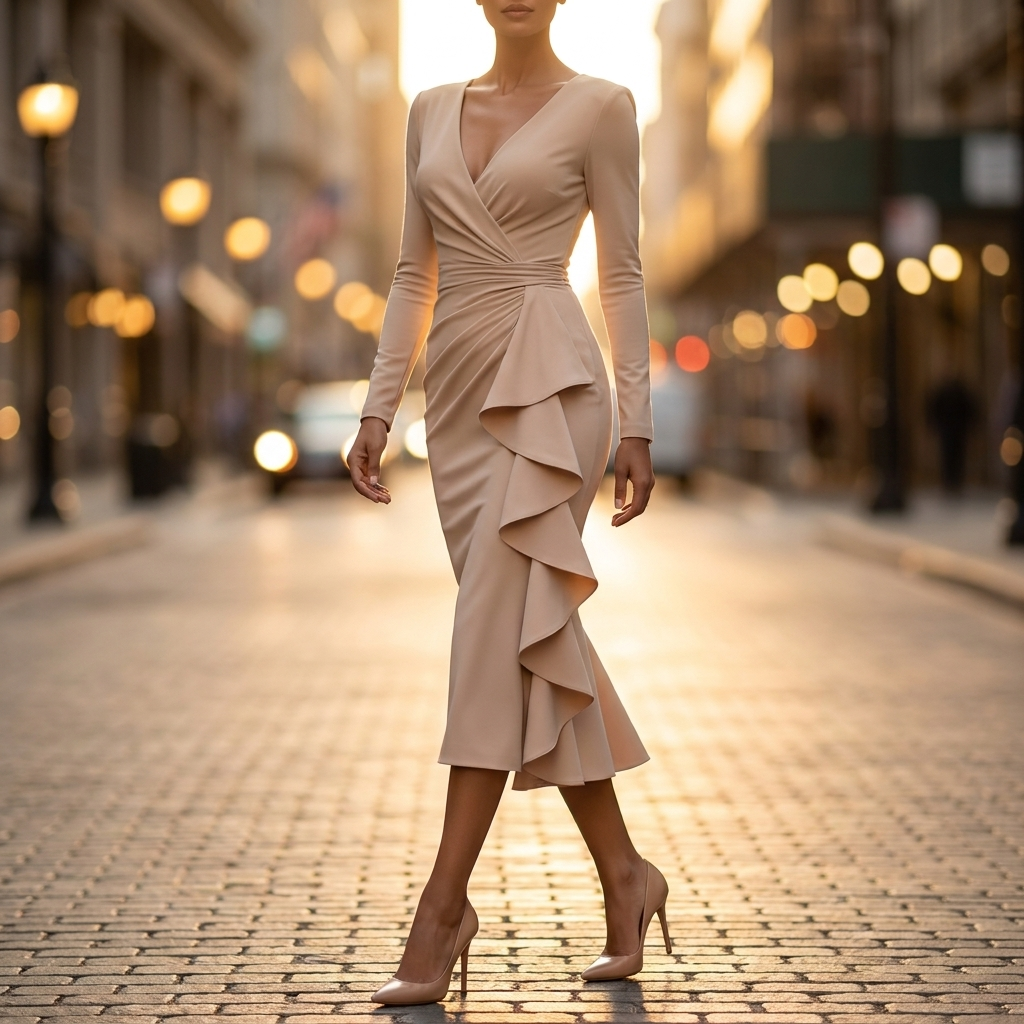 Isadora Ruffle Front Midi Dress