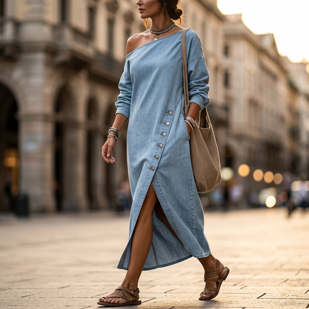 Delphine Off Shoulder Denim Dress