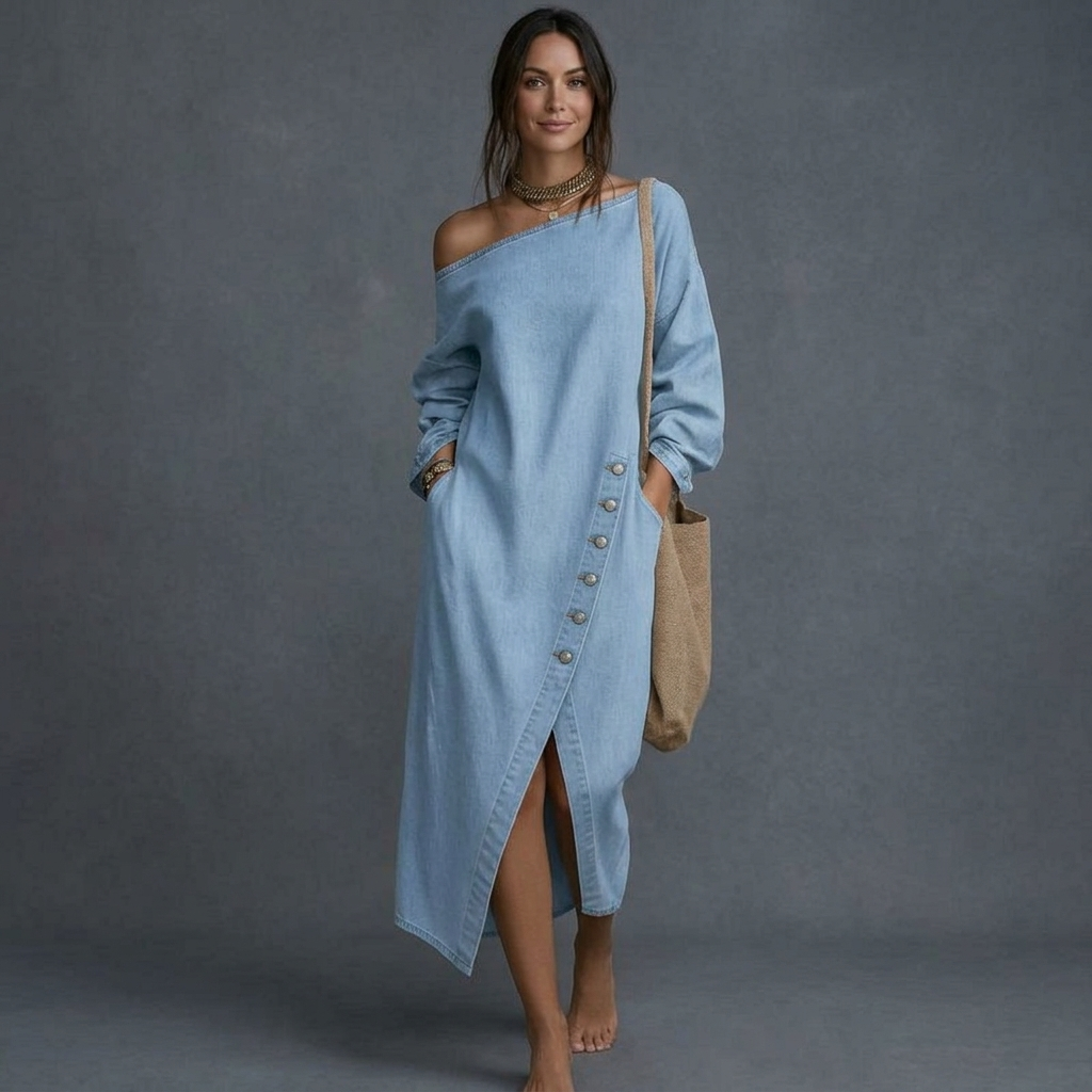 Delphine Off Shoulder Denim Dress