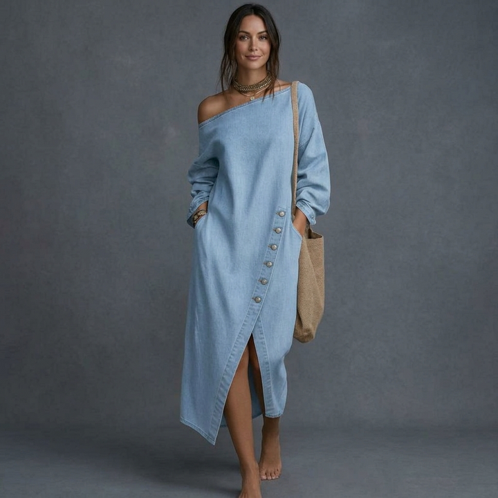 Delphine Off Shoulder Denim Dress