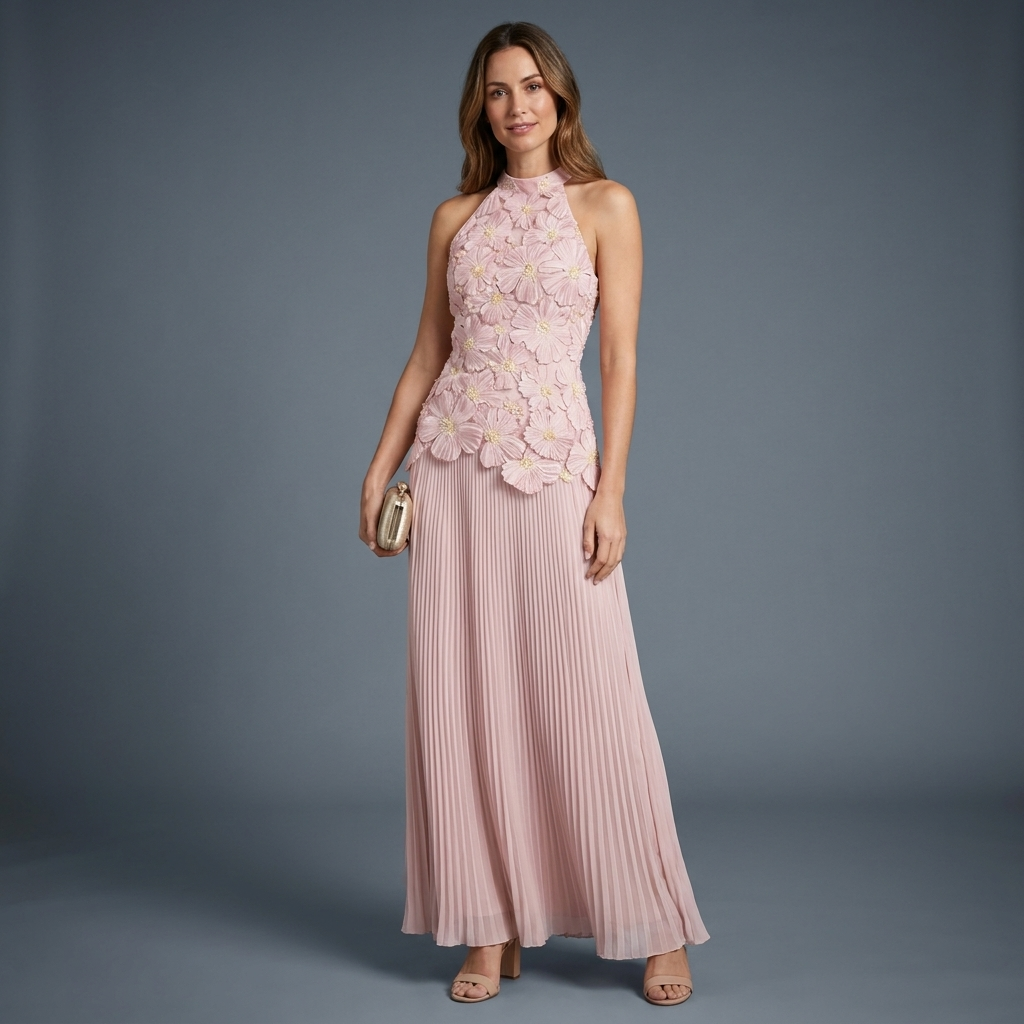 Amara Halter Pleated Gown
