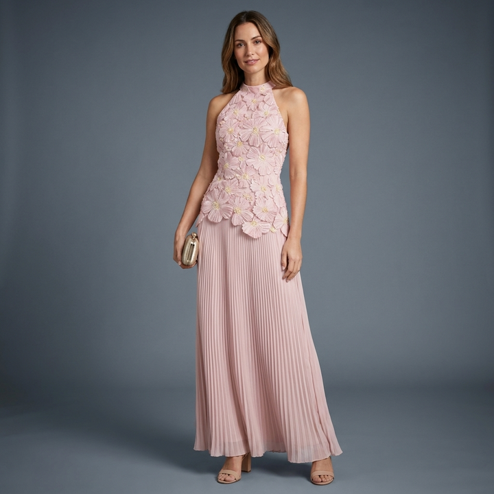 Amara Halter Pleated Gown