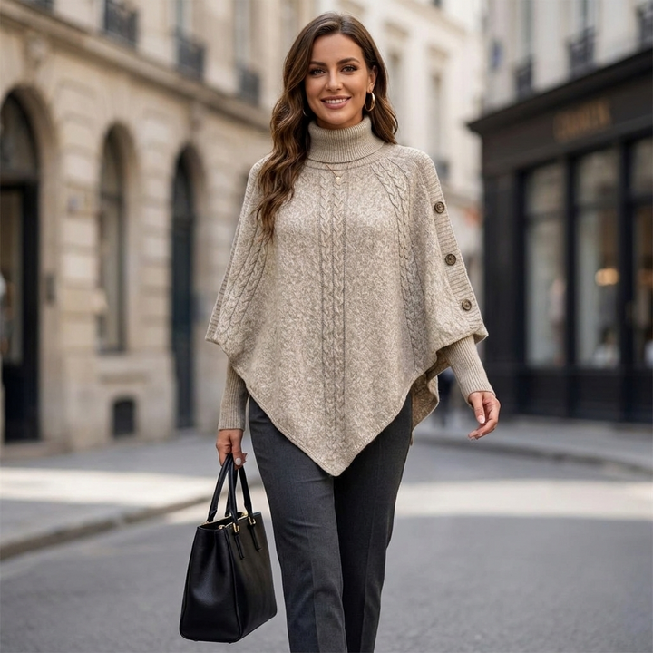 Junia Button Trimmed Poncho