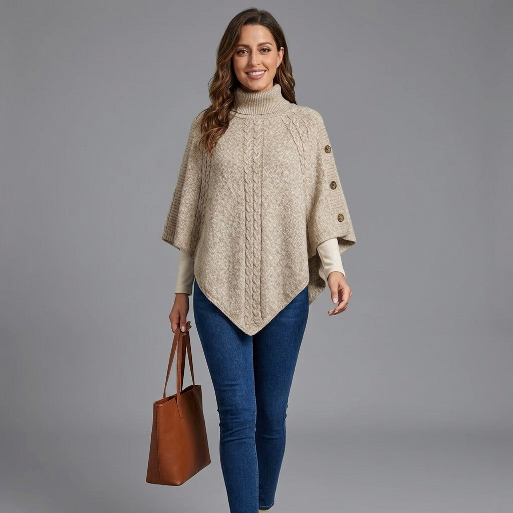 Junia Button Trimmed Poncho