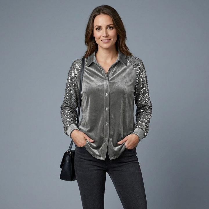 Marcelline Sequin Sleeve Blouse