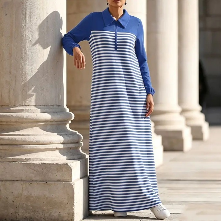 Noelani Half Zip Striped Maxi Dress