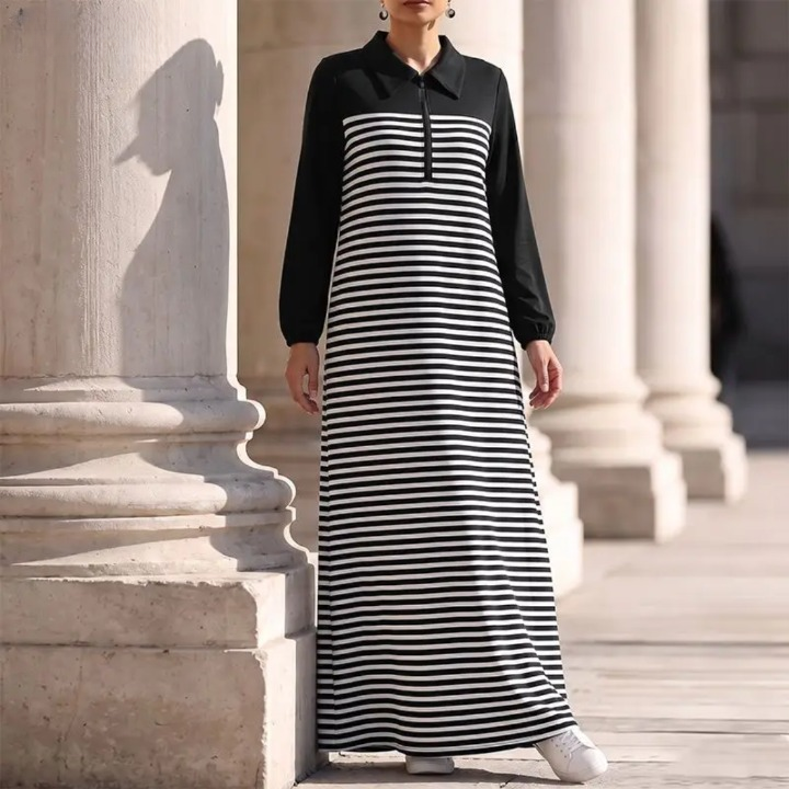 Noelani Half Zip Striped Maxi Dress