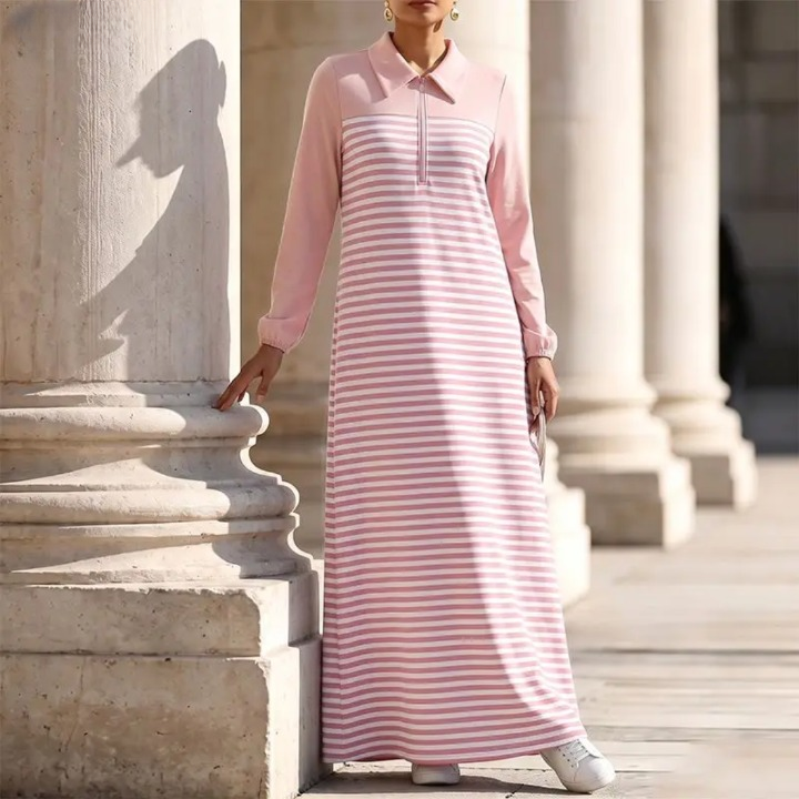Noelani Half Zip Striped Maxi Dress