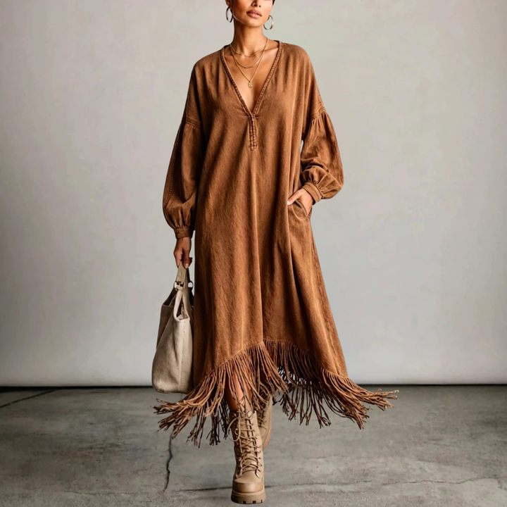 Zarina V-Neck Fringe Dress