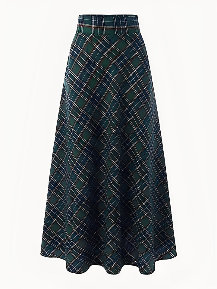 Green plaid maxi skirt on plain background
