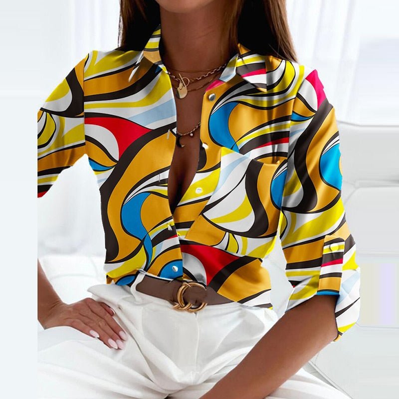 Multicolor abstract swirl print blouse