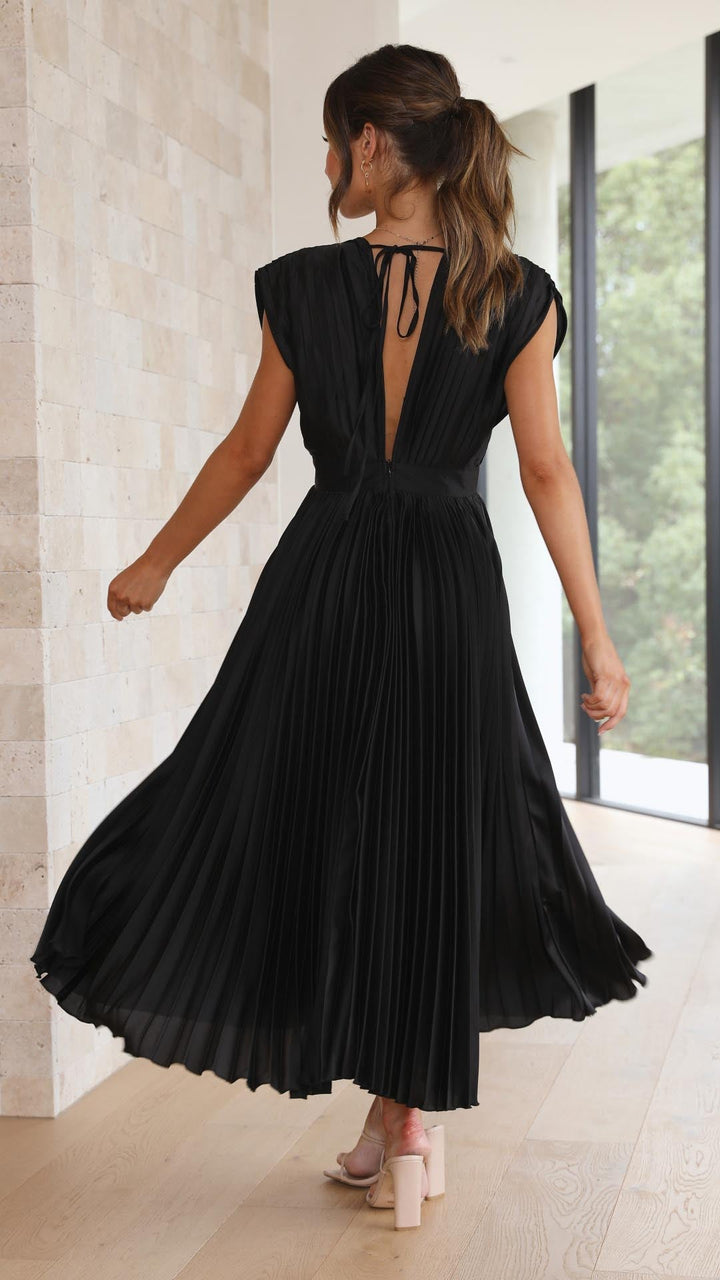 Amanda Pleated V Neck Midi Wedding Guest Dress